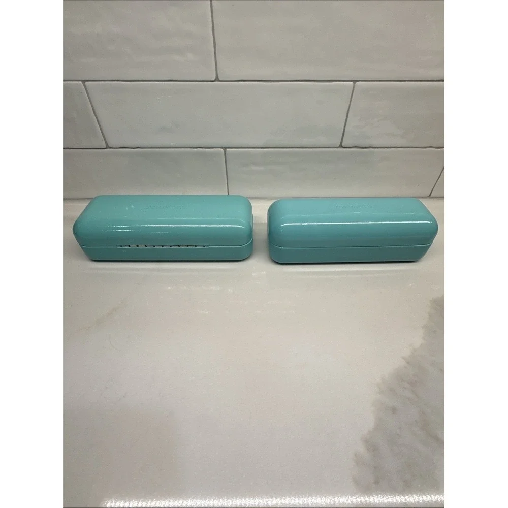 (2) Tiffany & Co Blue Hard Sunglasses Eyeglasses Case W/ Microfiber Pouch/Cloth